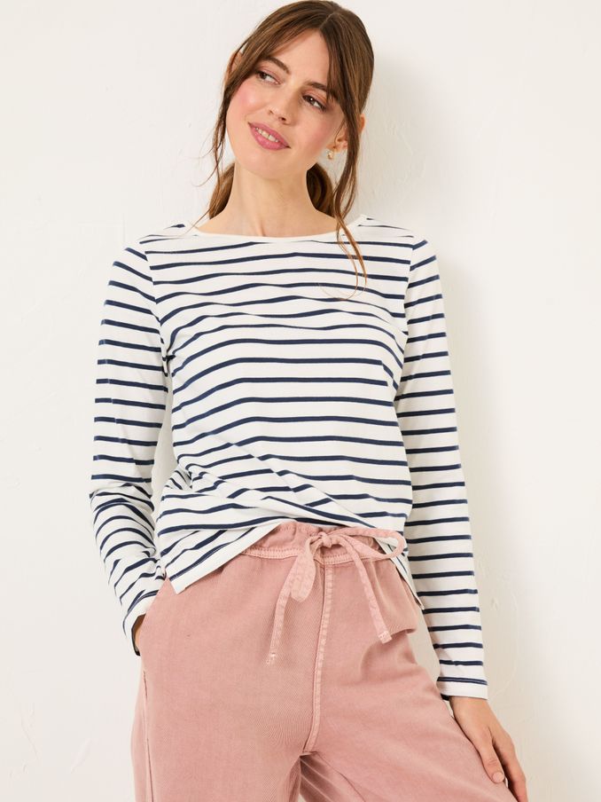 Ivory 100% Cotton Long Sleeve Summer Breton Top (E82324) | $46