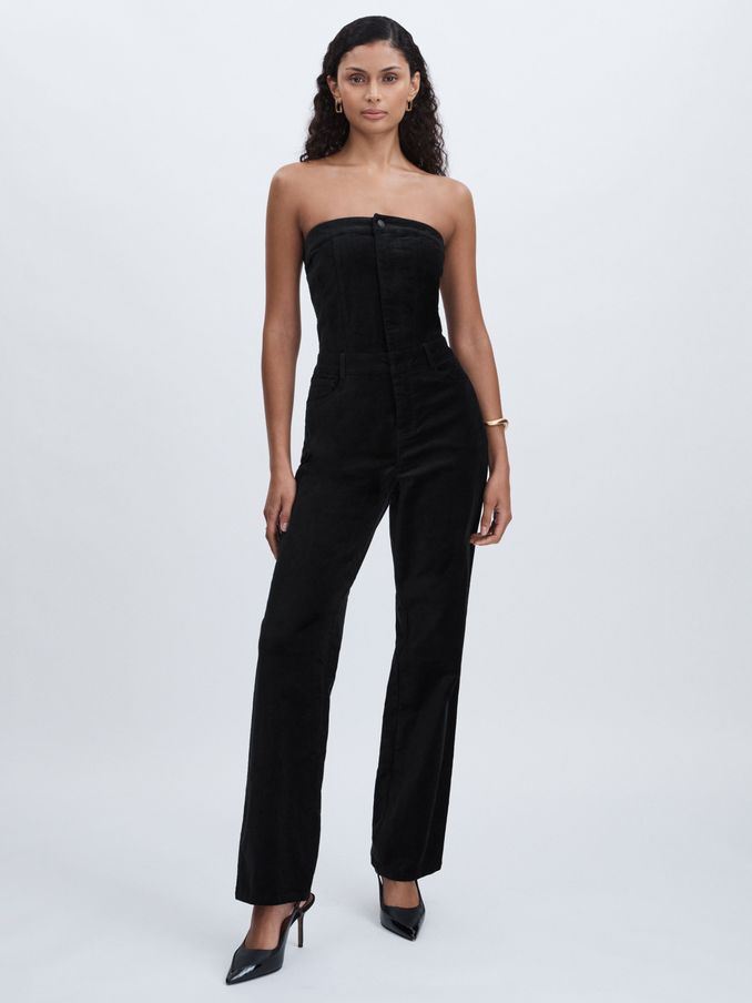 Good American Velvet Strapless Jumpsuit in Black (E82372) | US$200