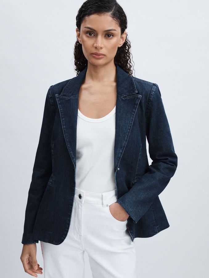 Denim Sculpted Blazer in Navy (E82389) | HK$1,216