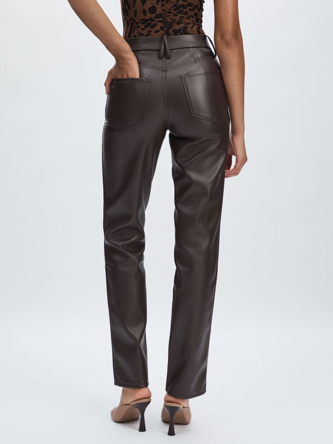 Good American Faux-Leather Straight-Leg Trousers in Black/Brown (E82406) | US$206