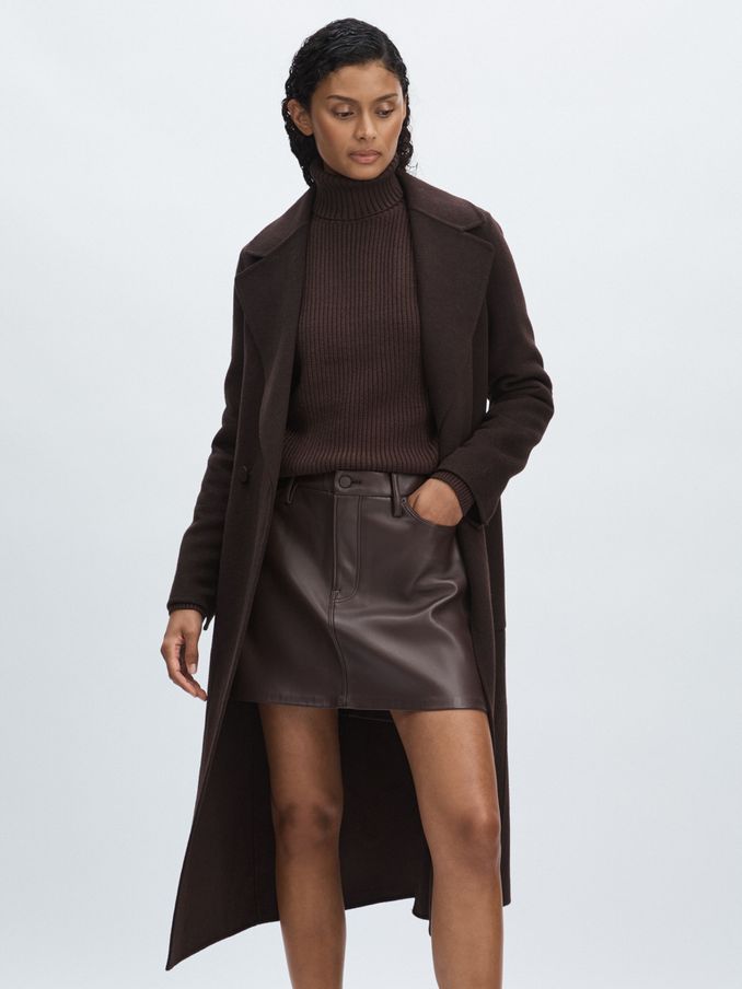 Good American Faux-Leather Mini Skirt in Black/Brown (E82415) | HK$841