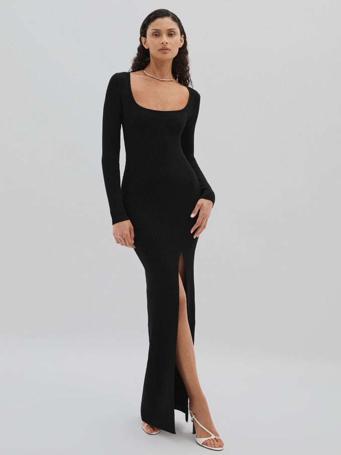 Good American Ribbed Midi Dress in Black (E82425) | €140