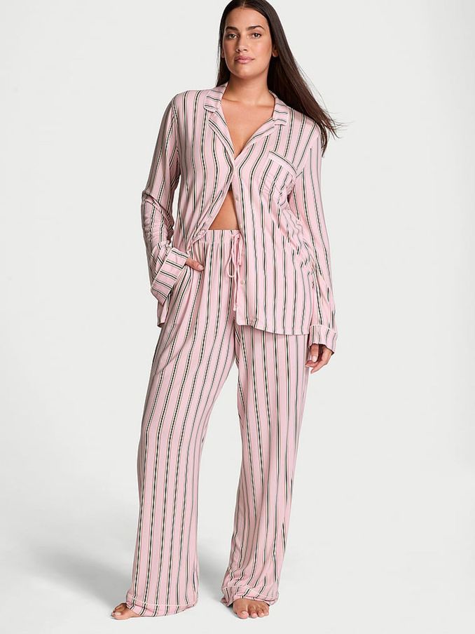 Pretty Blossom Stripe Pink Modal Long Pyjama Set (E82562) | €68