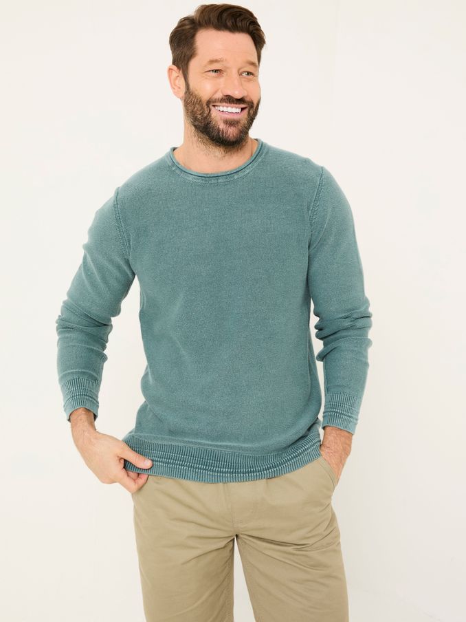 Dark Teal Berwick Laundered Crew Neck Jumper (E82824) | $76