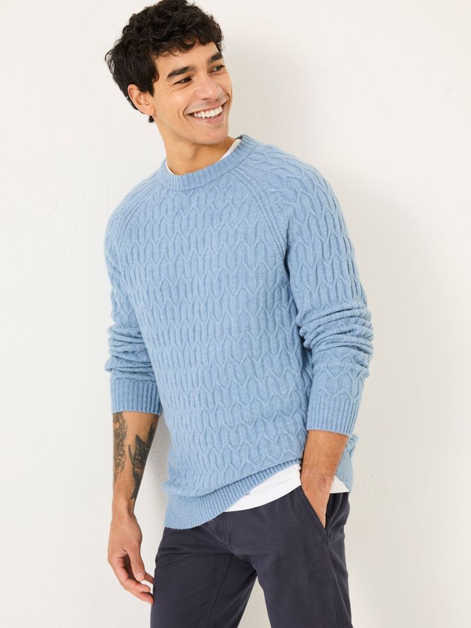 Light Blue Hinton Textured Knitted Crew Neck Jumper (E82965) | $76
