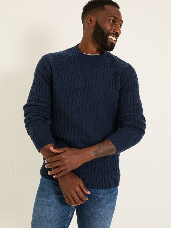 Navy Hinton Textured Knitted Crew Neck Jumper (E82966) | $76