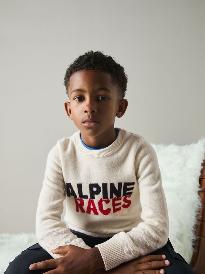 3-9 yrs Wool-Blend Alpine Race-Intarsia Jumper in Off White (E84198) | $20