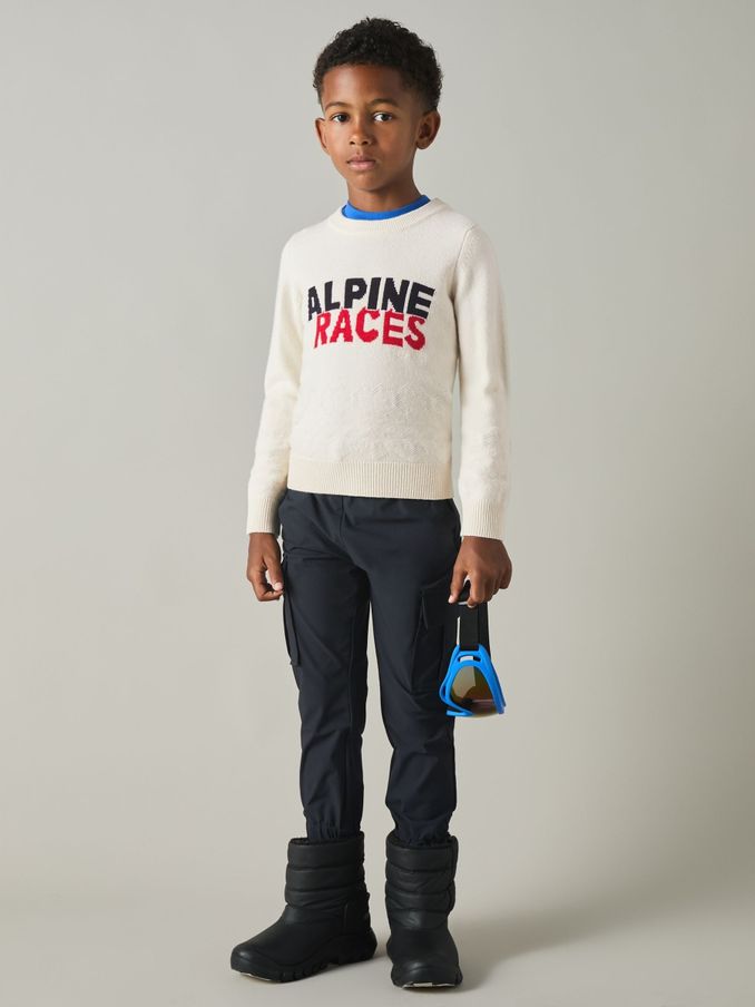 9-13 yrs Wool-Blend Alpine Race-Intarsia Jumper in Off White (E84204) | US$23