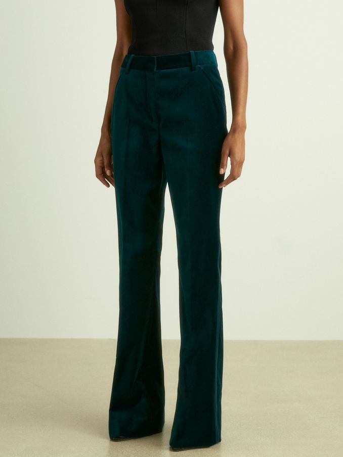 Petite Velvet Flared Suit Trousers in Teal (E84208) | €72