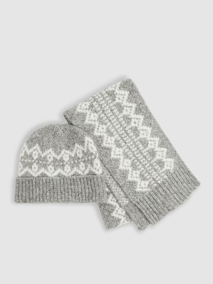 Hat and Scarf Set in Grey Melange (E84217) | US$31