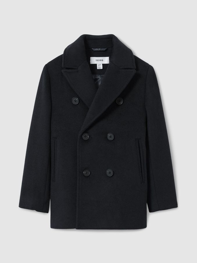 13-14 yrs Wool-Blend Twill Double-Breasted Coat in Navy (E84225) | €160