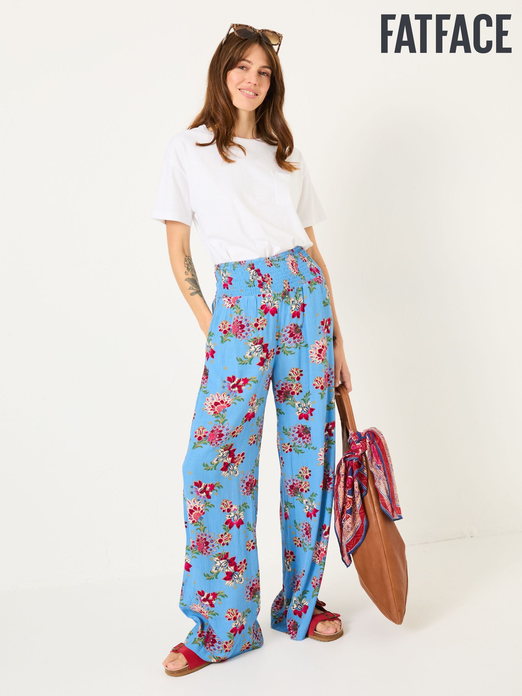 Balinese Palazzo Bright Blue Printed Wide Leg Trousers (E84507) | €46