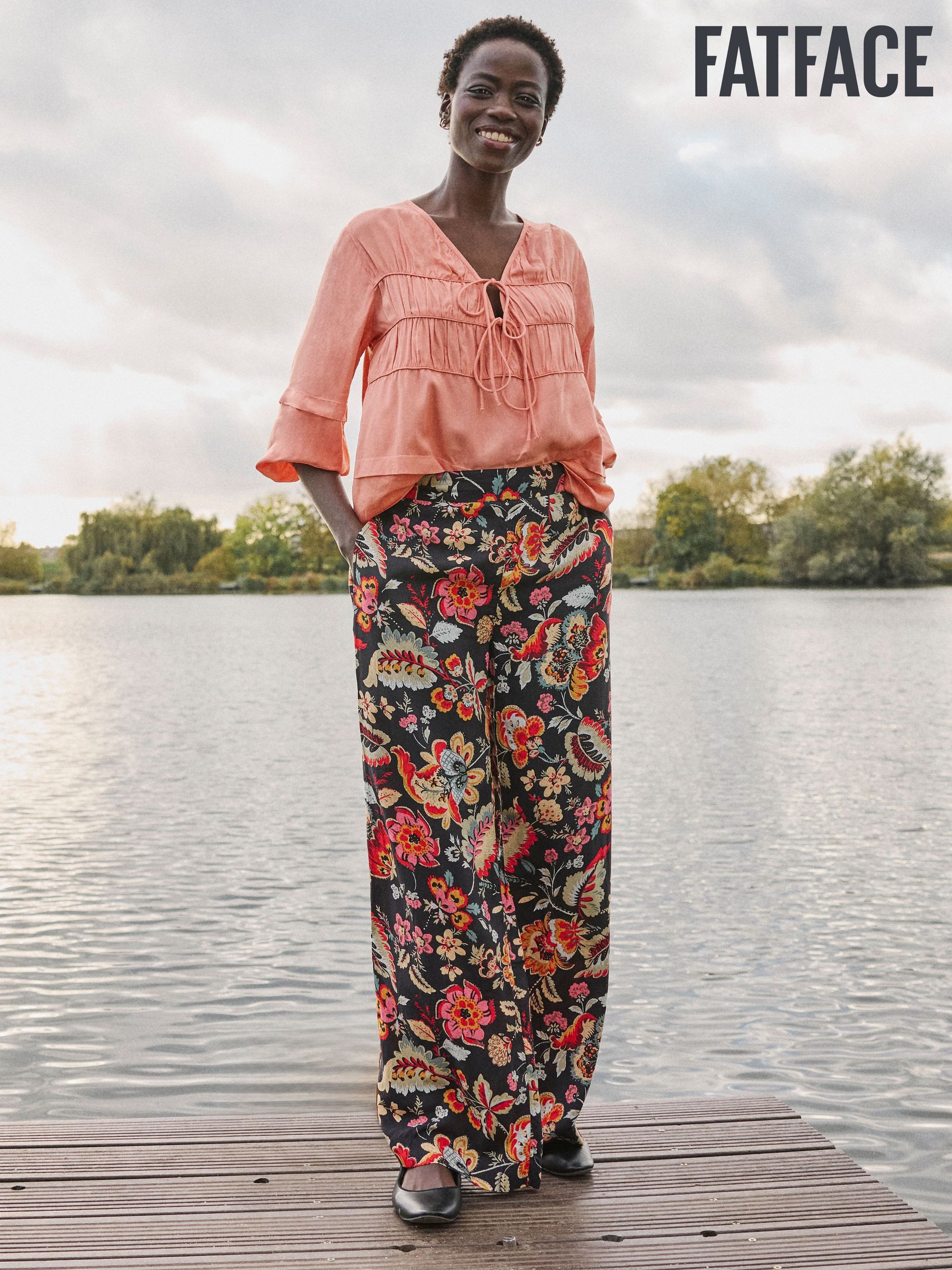 Isla Black Floral Wide Leg Trousers (E84511) | $92