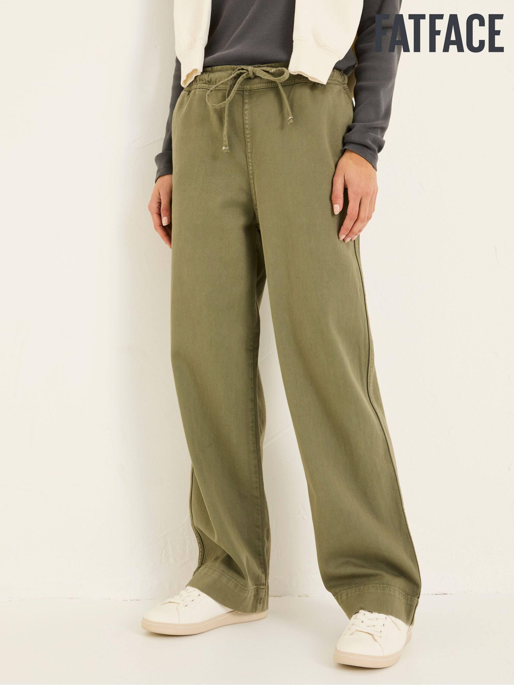 Ashby Khaki Green Wide Leg Trousers (E84514) | $84