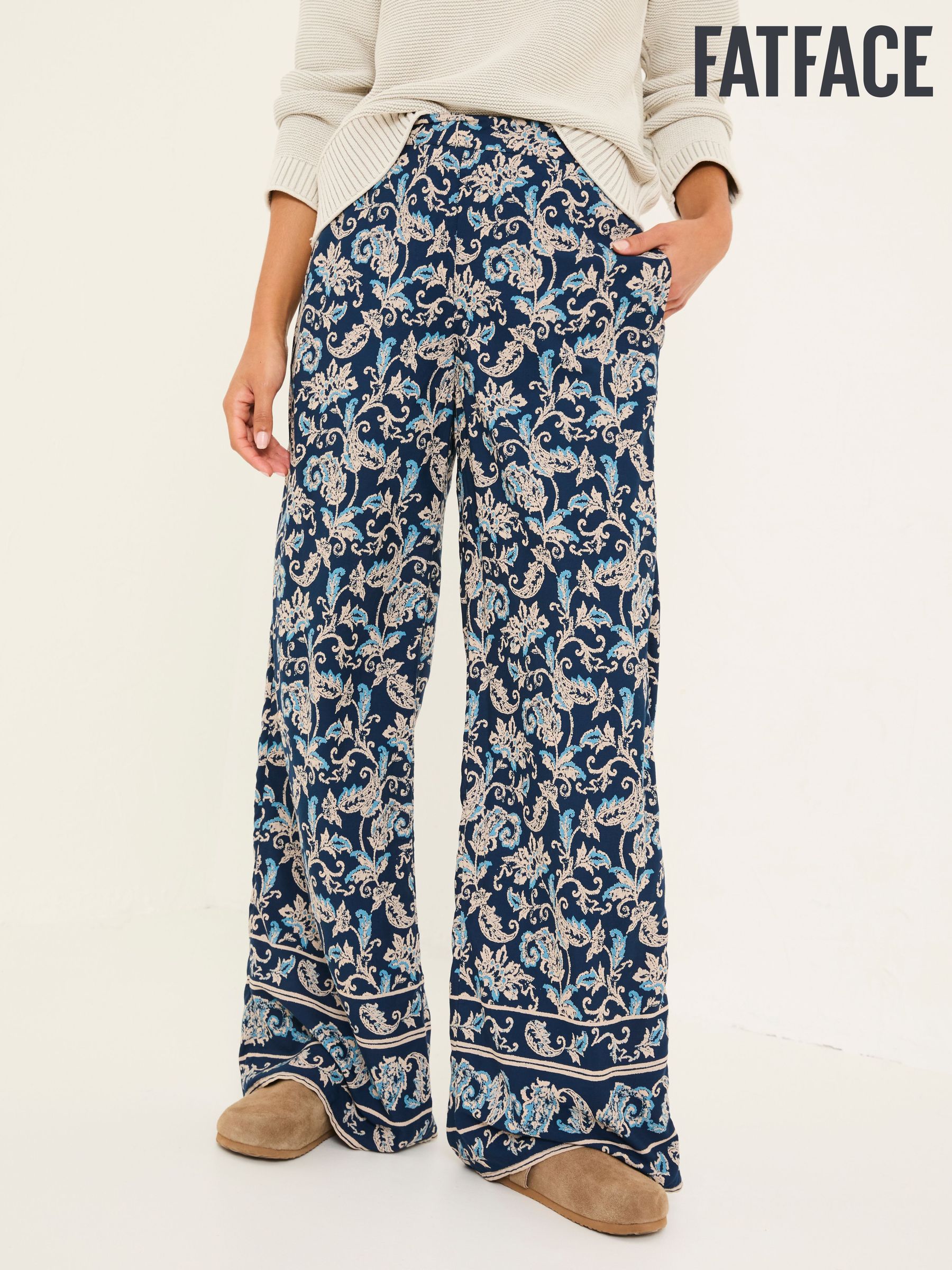 Isla Blue Paisley Wide Leg Trousers (E84516) | $92