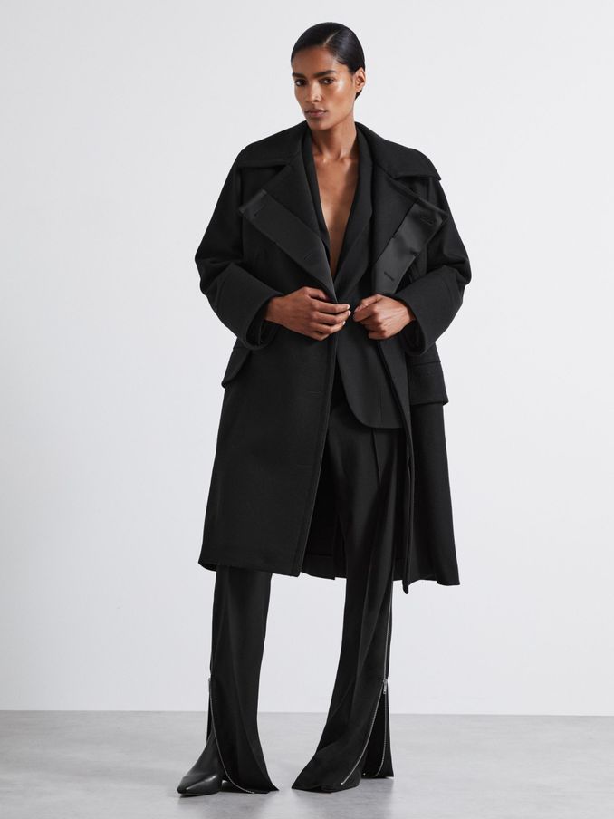 Atelier Felted Trapeze Coat in Black (E84639) | US$419