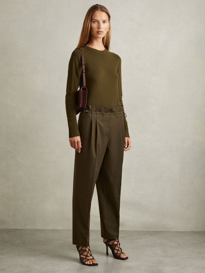 Drawstring Waist Tapered Trousers in Khaki (E84654) | €57