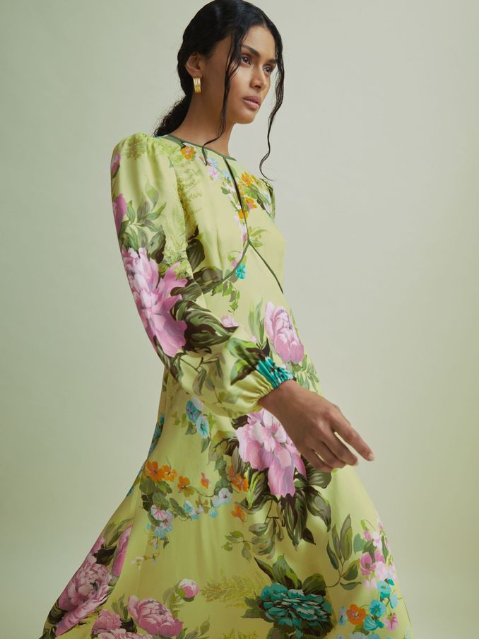Florere Blouson Sleeve Midi Dress in Pale Green (E84656) | €137