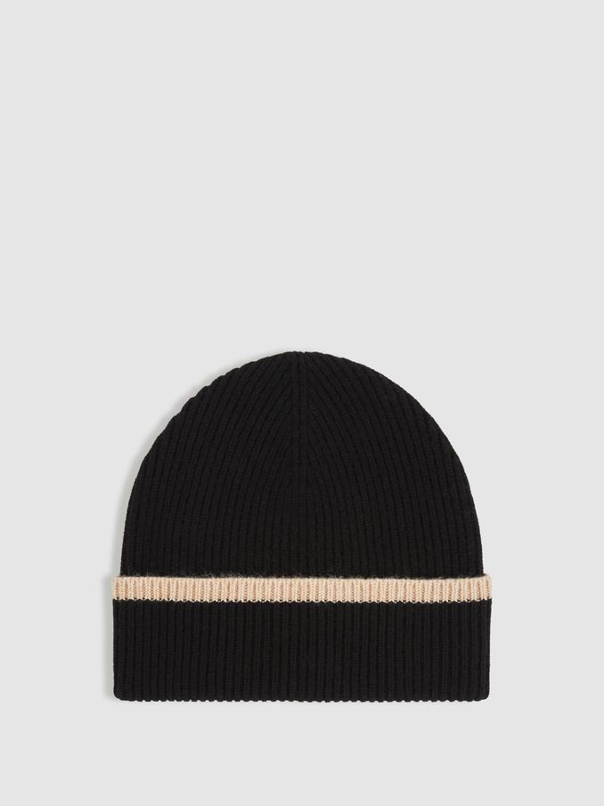 Rib-Knit Tipped Beanie With Cashmere in Black/Camel (E84659) | US$75
