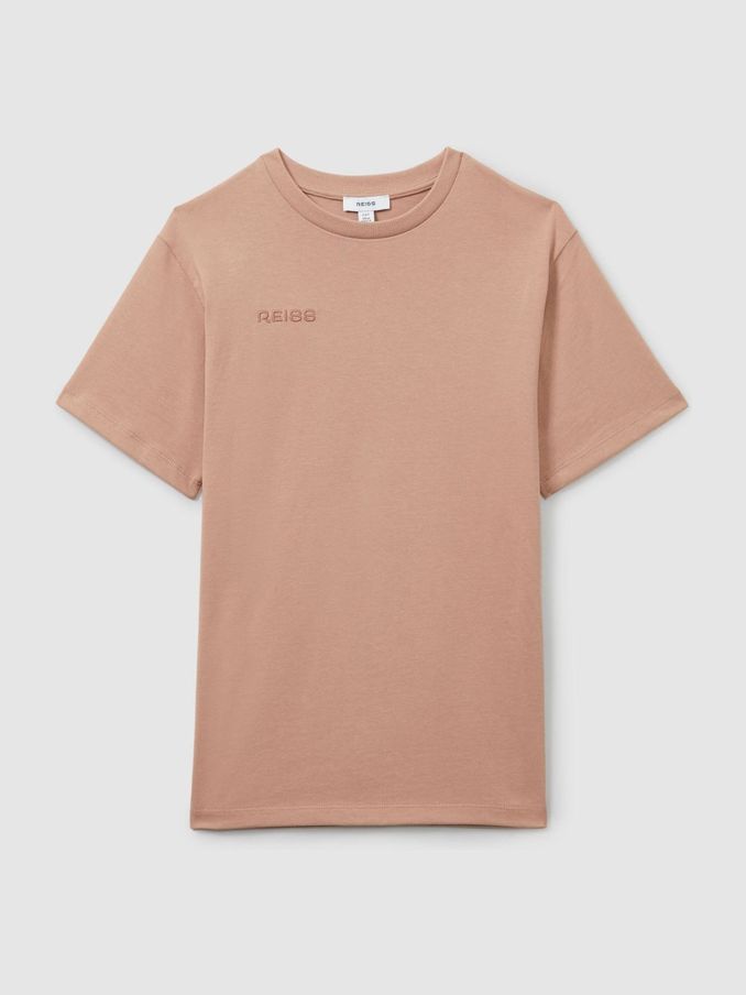 13-14 yrs Cotton-Jersey Logo-Embroidered T-Shirt Dress in Mink (E84662) | €40