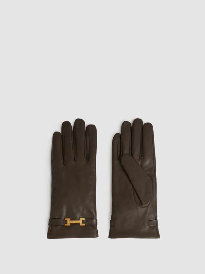 Leather Hardware-Embellished Gloves in Chocolate (E84669) | €95