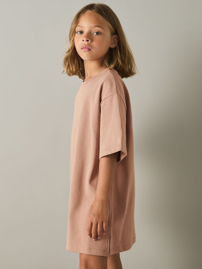 9-13 yrs Cotton-Jersey Logo-Embroidered T-Shirt Dress in Mink (E84677) | CA$50