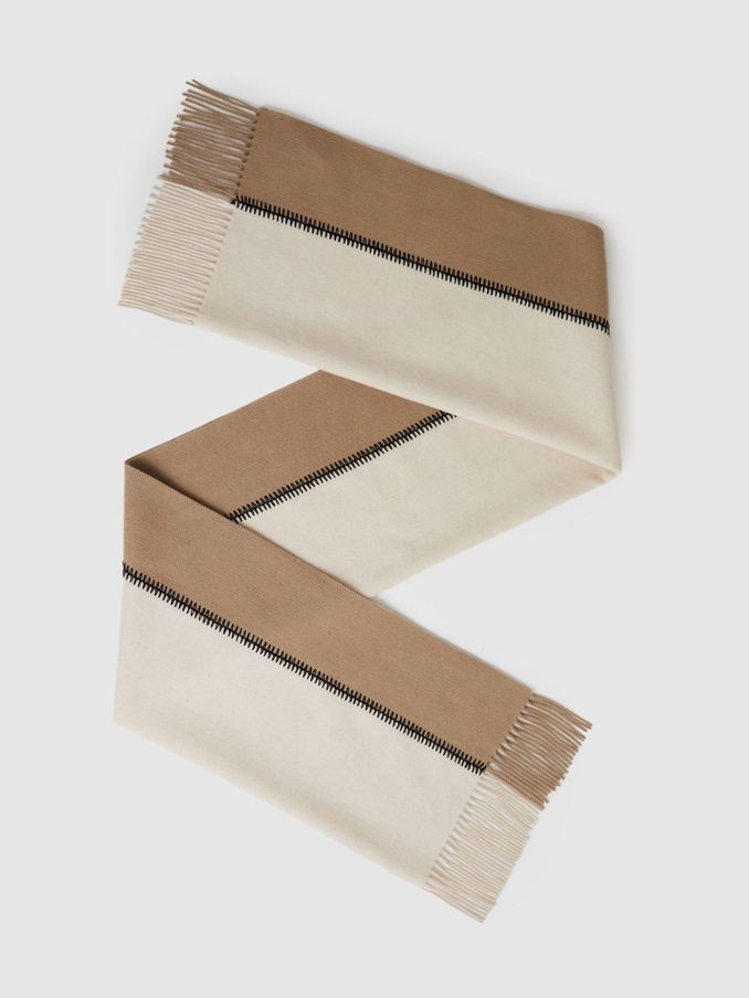 Lambswool Whipstitched Scarf in Camel (E84681) | US$141