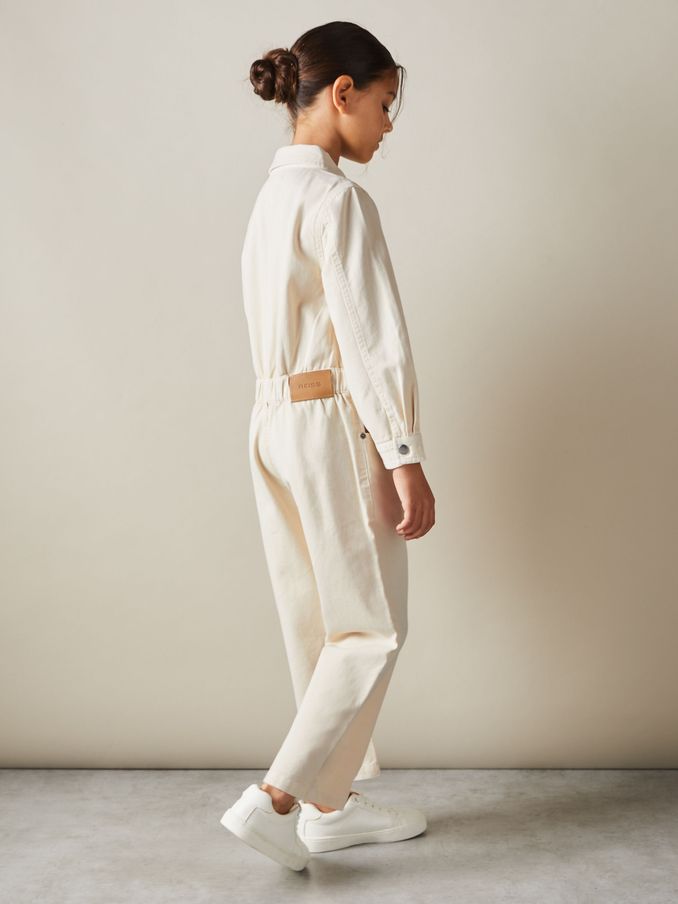 9-13 yrs Denim Wide Leg Jumpsuit in Ecru (E85655) | US$50