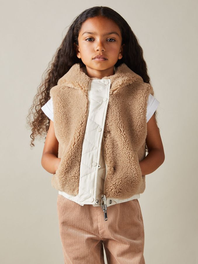 9-13 yrs Reversible Quilted Borg Gilet in Brown (E85656) | AED336