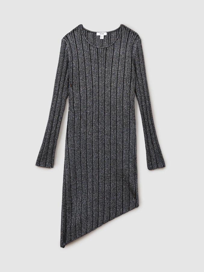13-14 yrs Metallic Ribbed Asymmetric Dress in Black (E85666) | €42