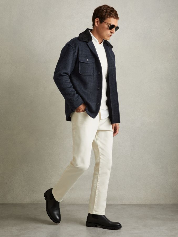 Wool-Blend Fleece Collar Overshirt in Navy (E85667) | €135