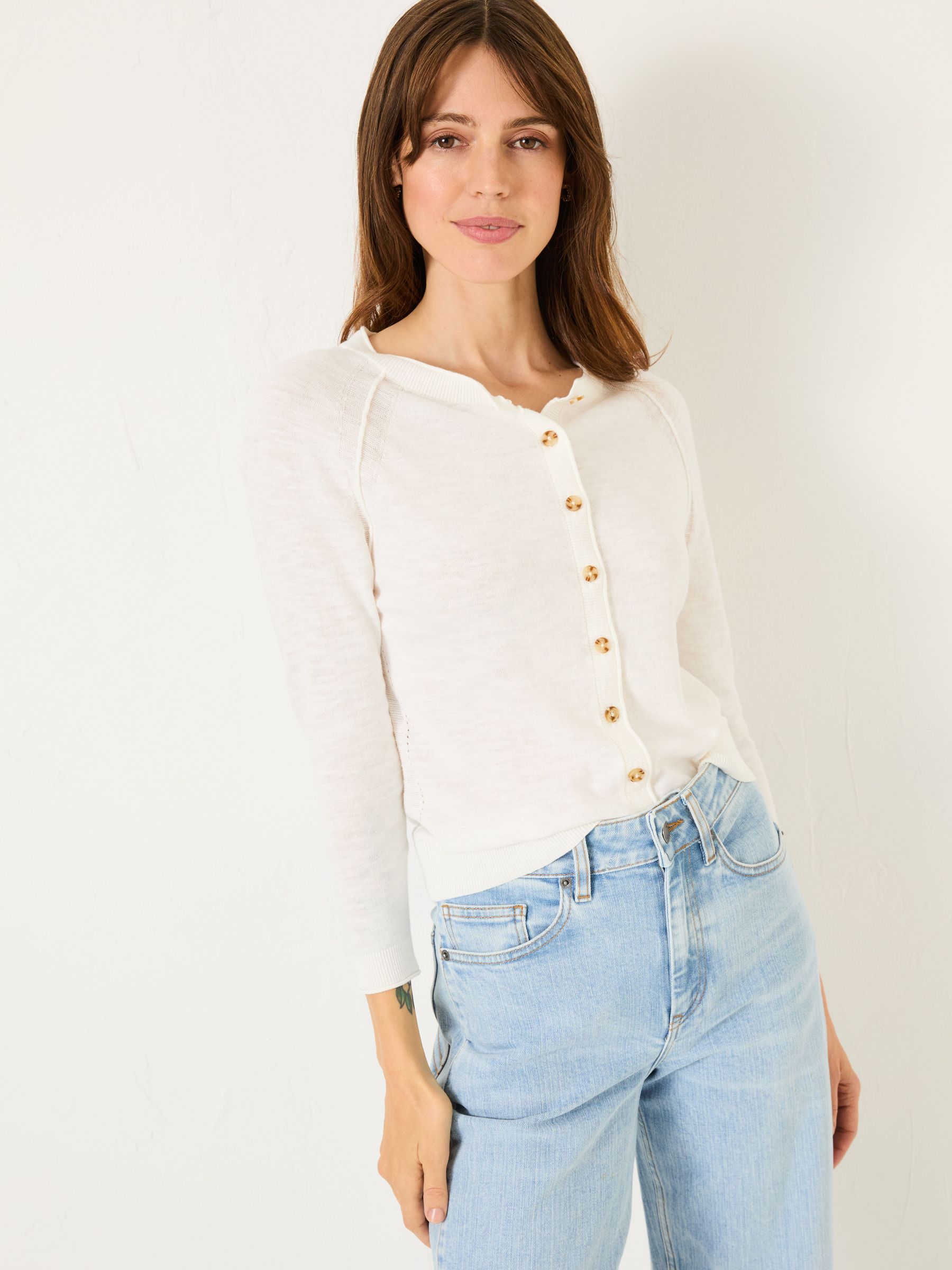 Rose White Crew Neck Cardigan (E85946) | €55