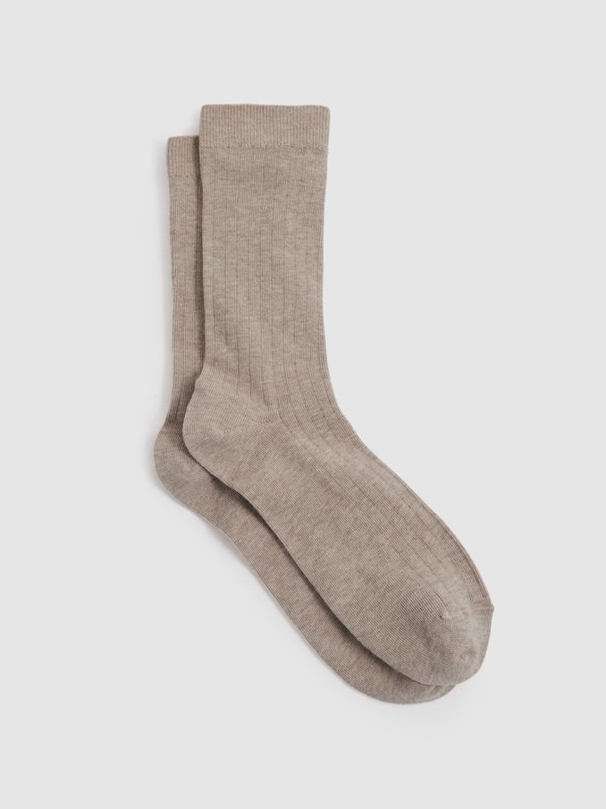 Cotton Blend Ribbed Loafer Socks in Neutral (E86145) | US$25