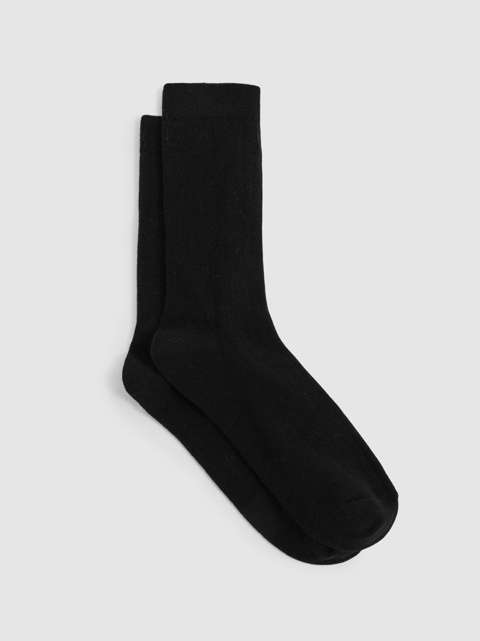 Cotton Blend Ribbed Loafer Socks in Black (E86146) | US$25