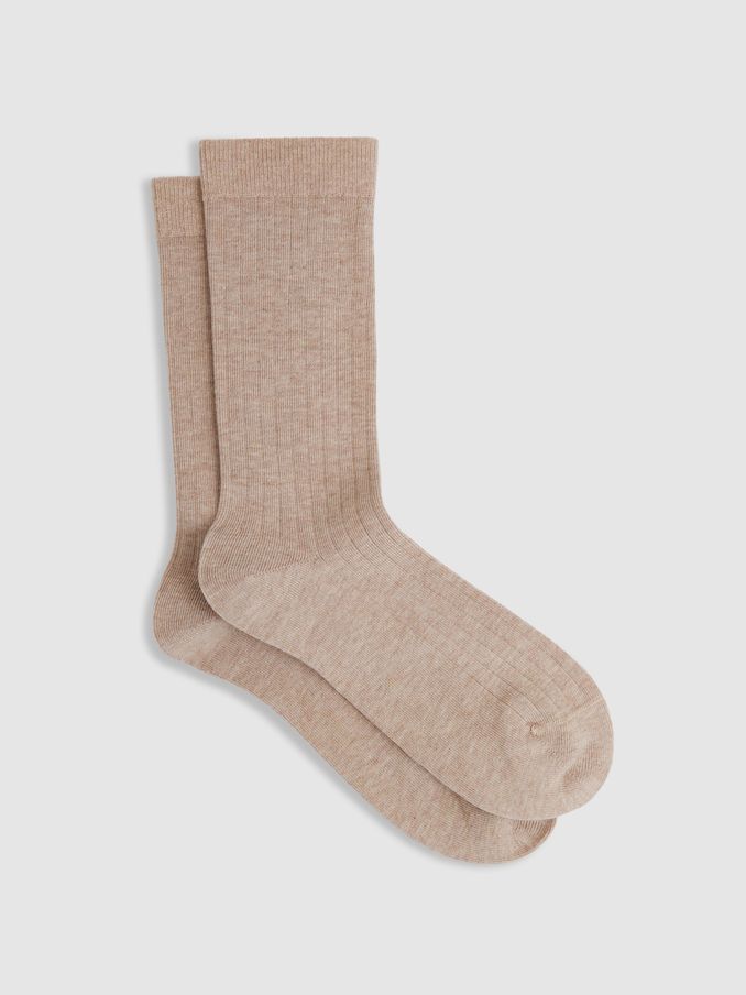 Cotton Blend Ribbed Loafer Socks in Oatmeal (E86149) | US$25