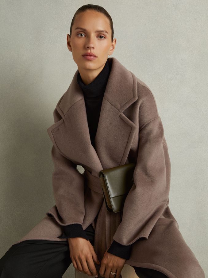 Wool-Blend Blindseam Coat in Mink Neutral (E86175) | 1,410 SAR