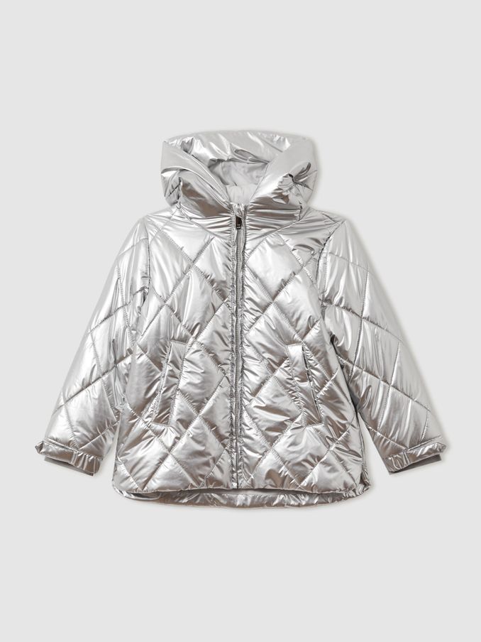 13-14 yrs Quilted Metallic Coat in Silver (E86178) | US$57