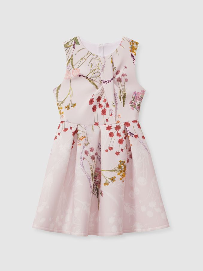 13-14 yrs Floral Print Scuba Pleated Dress in Pink Print (E86186) | €57