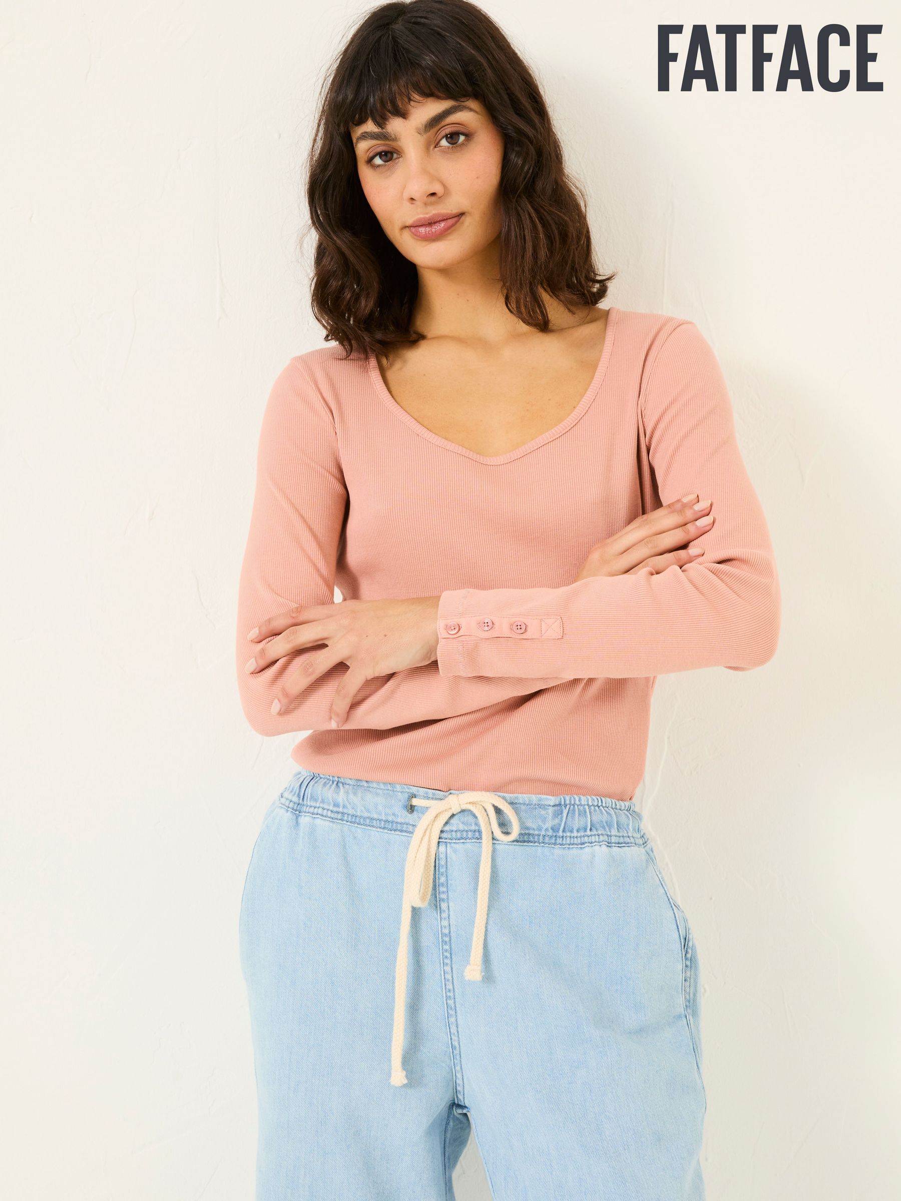 Pink Ribbed Scoop Neck Top (E86217) | $46