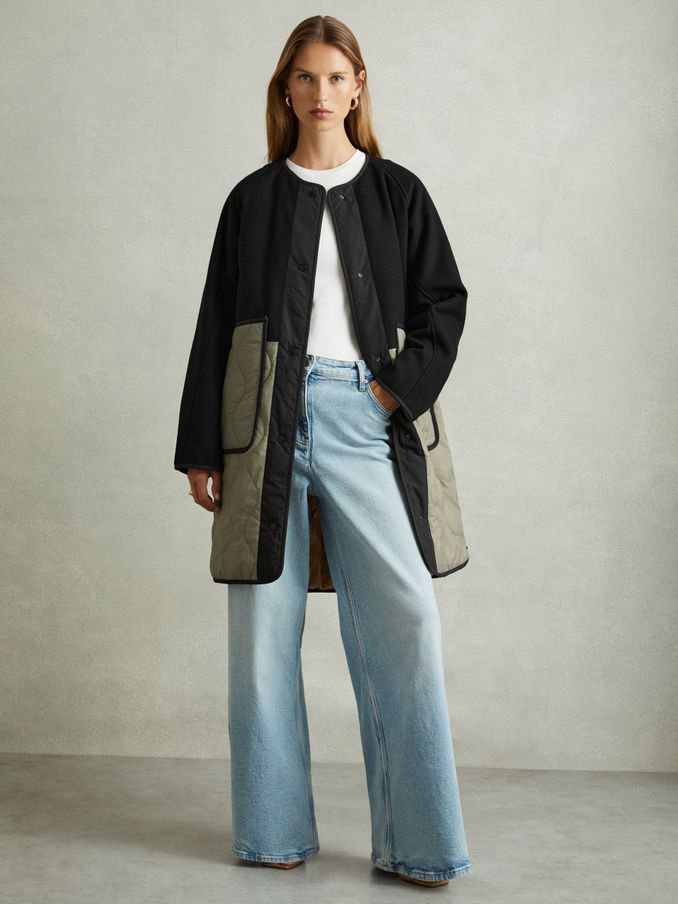 Reversible Quilt Coat in Khaki/Neutral (E86305) | €147