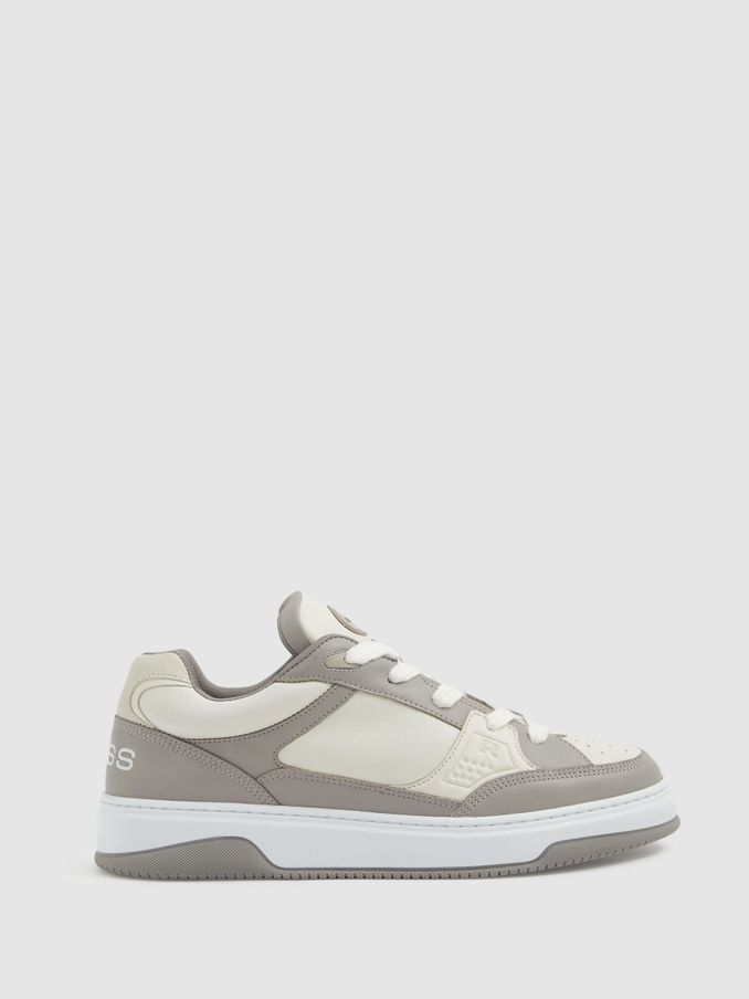 Panelled Leather Trainers in Grey (E86306) | €113