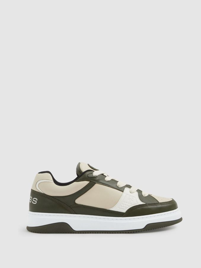 Panelled Leather Trainers in Green (E86309) | €113