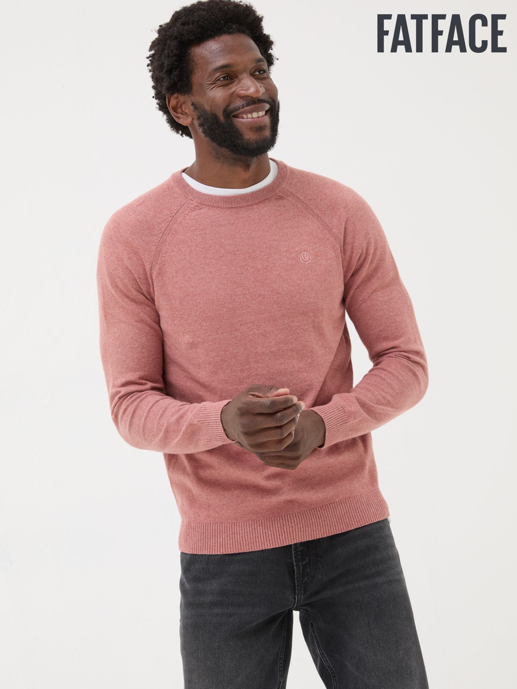 Mid Pink Rye Fine Gauge Knitted Crew Neck Jumper (E86476) | $70