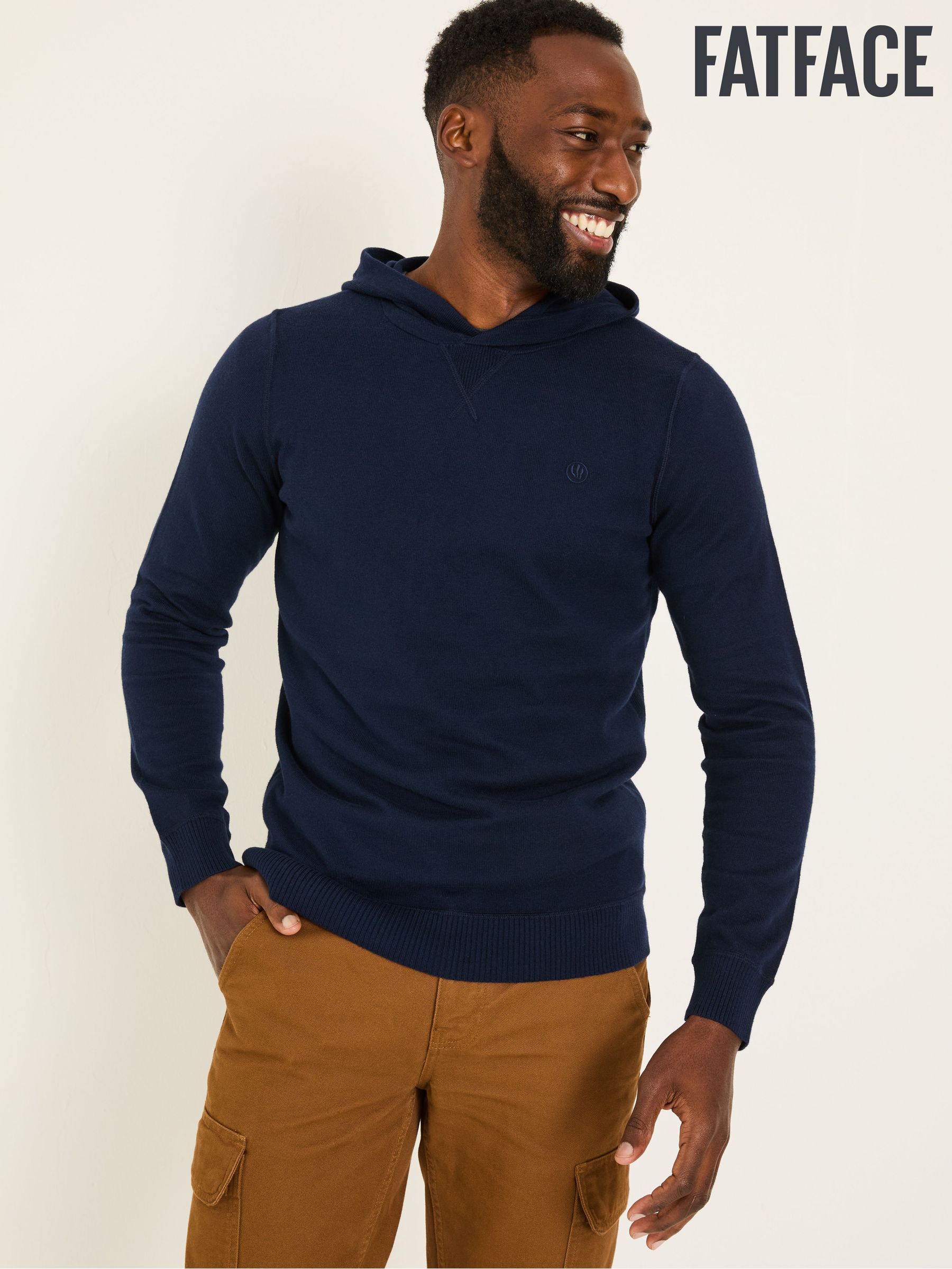 Navy Rye Fine Gauge Knitted Hoodie (E86483) | $85