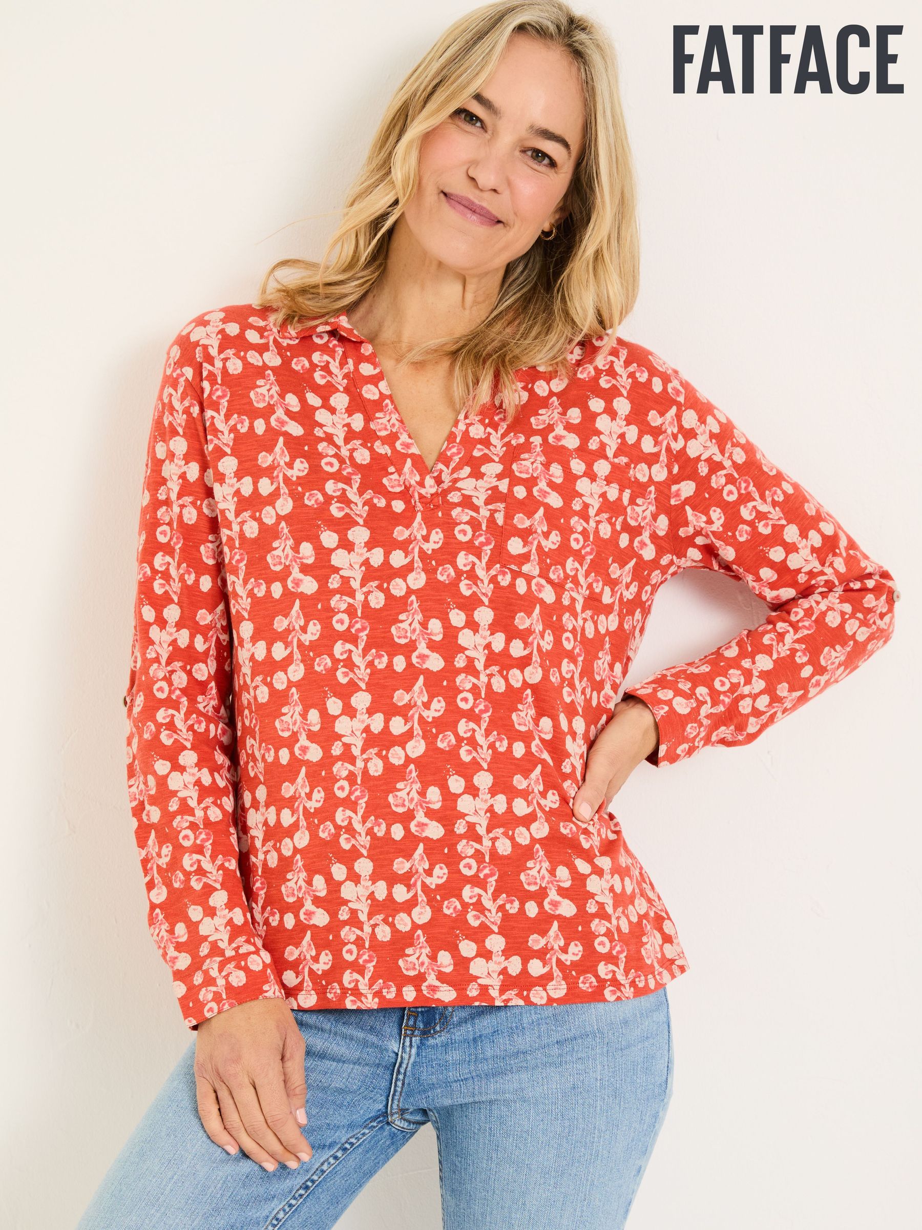 Paige Burnt Orange Painted Bloom Jersey Shirt (E86581) | $50