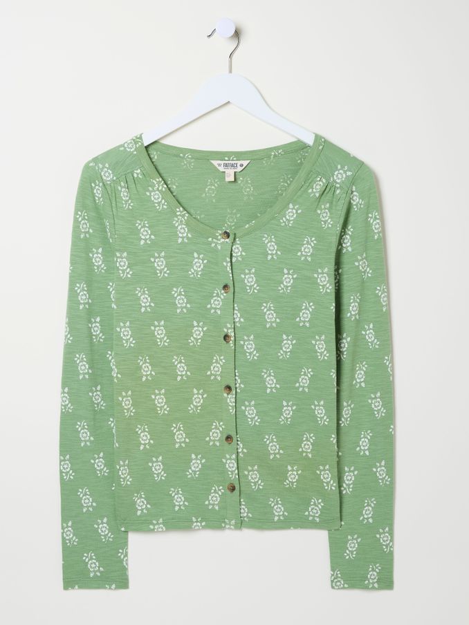 Leah Green Woodblock Button Through Top (E86582) | $54
