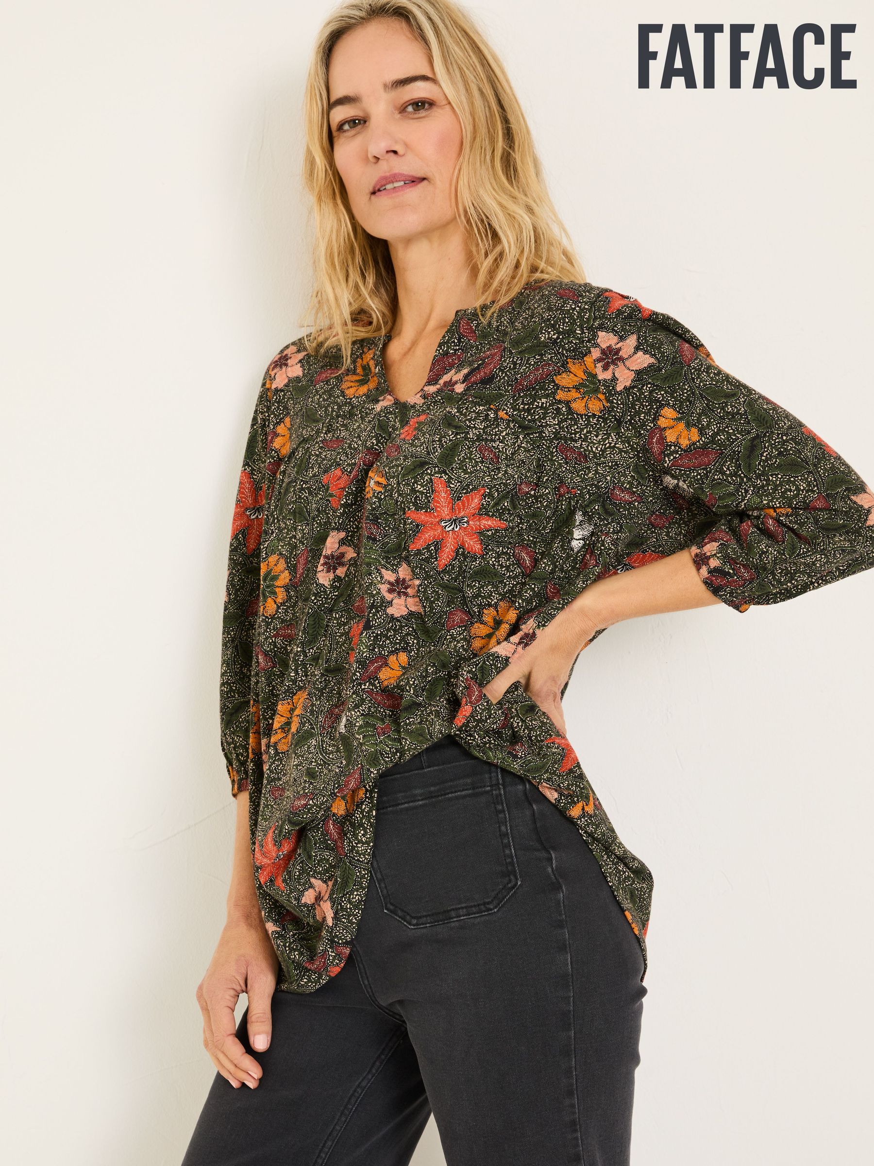 Enya Black Detail Floral Tunic (E86588) | €33