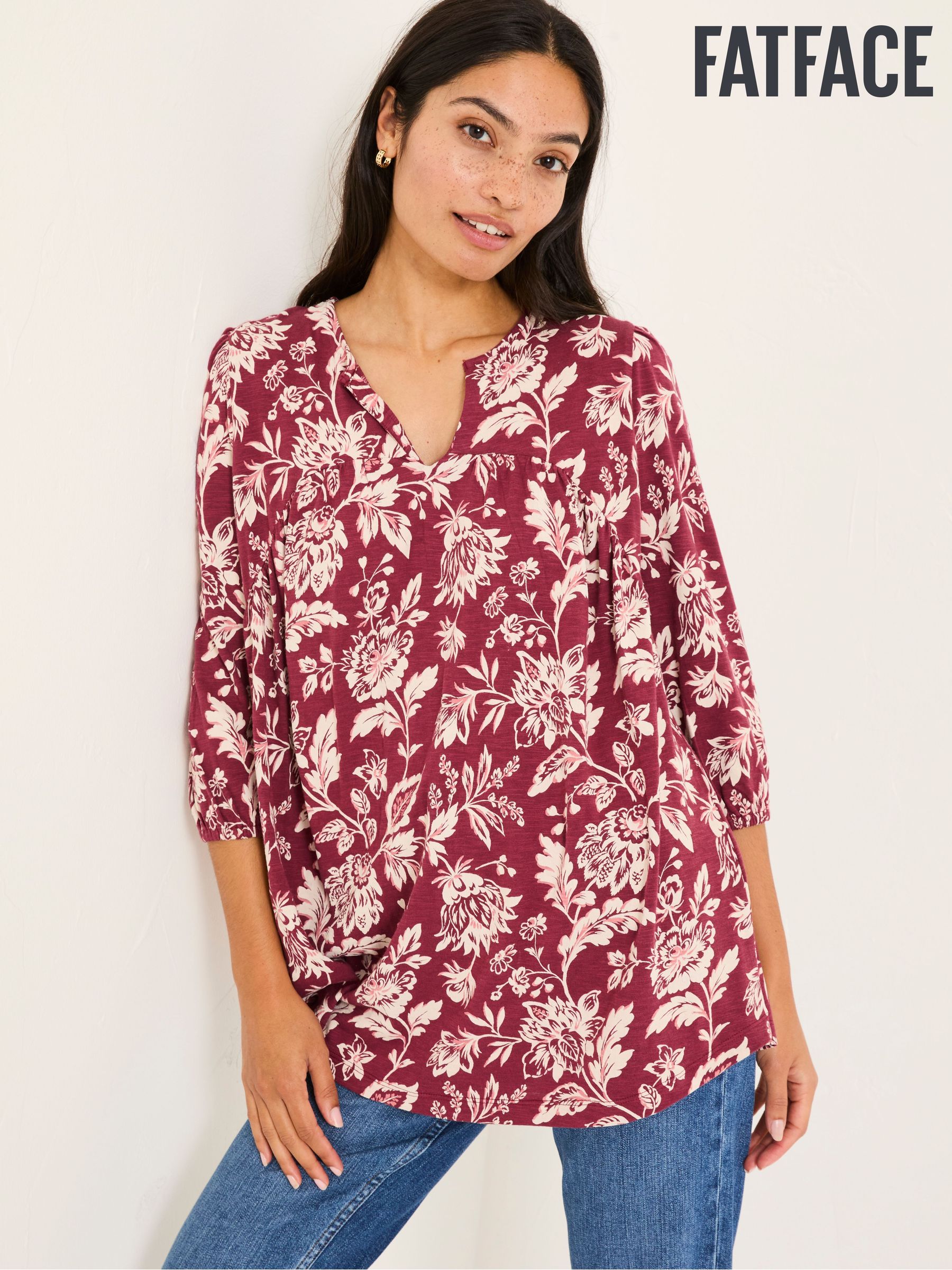 Enya Burgundy Brush Floral Tunic (E86589) | €55