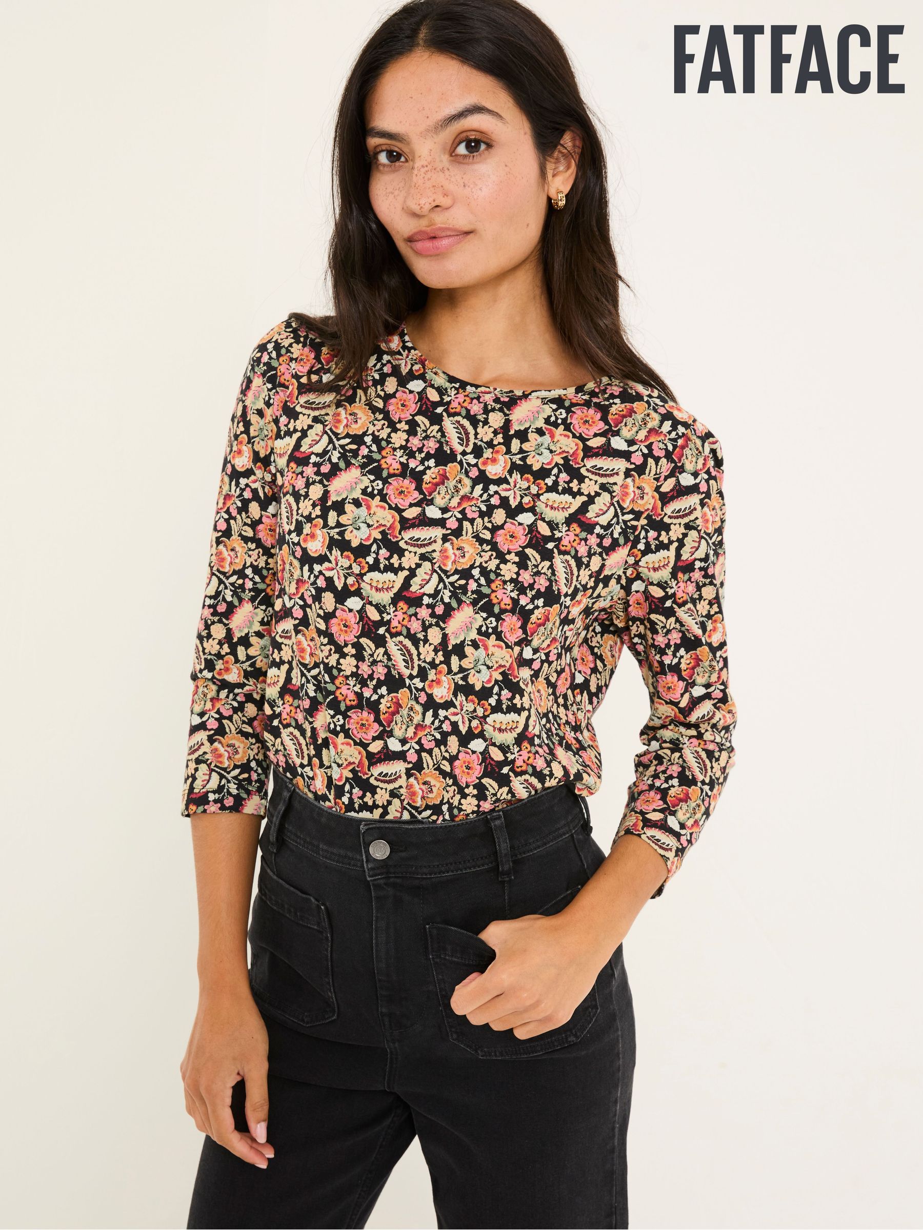 Ria Black Historical Floral Top (E86590) | $54