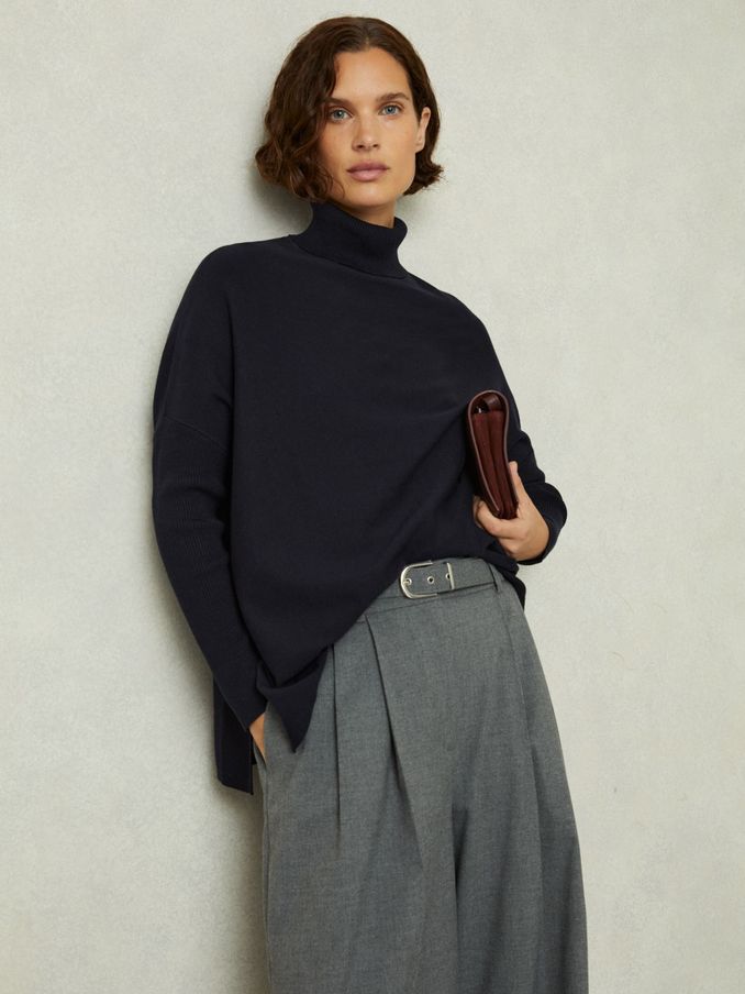 Drop-Shoulder Roll Neck Jumper in Navy (E86649) | US$44